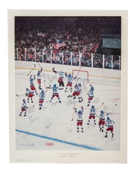 1980 USA Olympic Hockey "Do You Believe In Miracles" Signed Print With 17 Signatures Including Herb Brooks